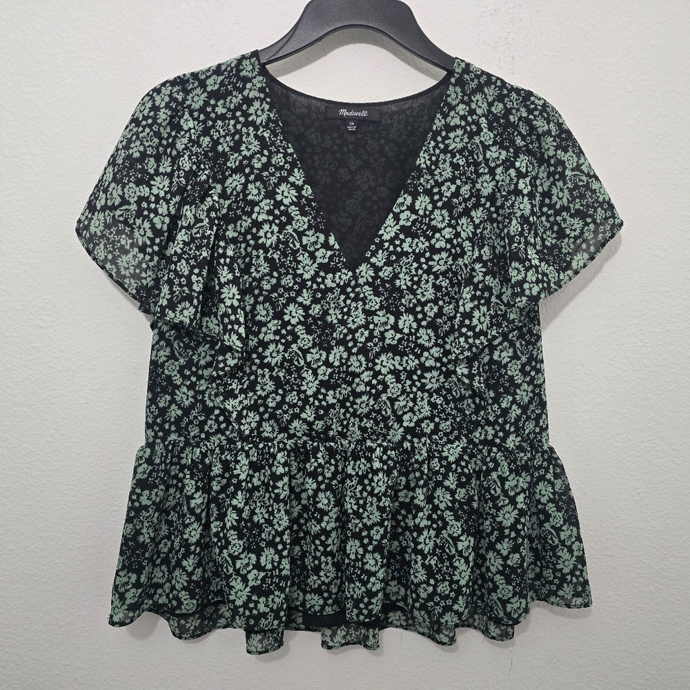 Madewell Georgette Ruffle Sleeve Peplum Top in Fleur Floral